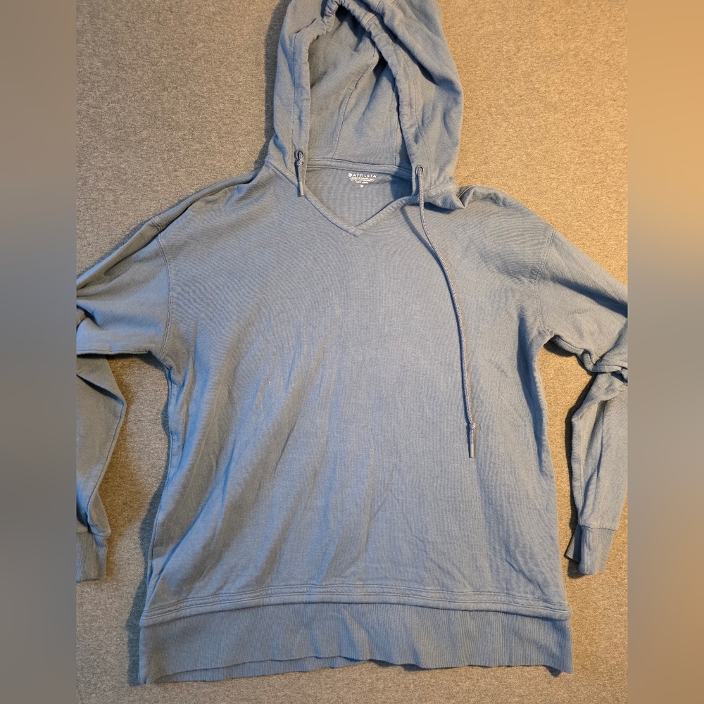 Athleta Light Blue Vneck  Hoodie Womens Medium Athleisure Drop The Kids Off #3